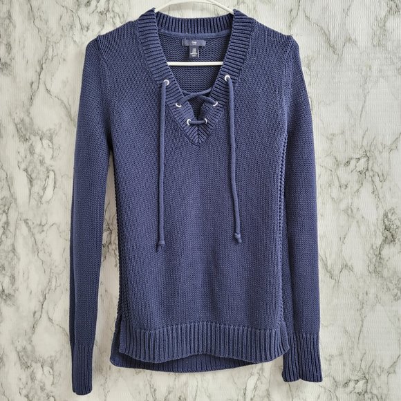 GAP Factory Sweaters - 💕 Gap Navy sweater with lace up detail Size XS